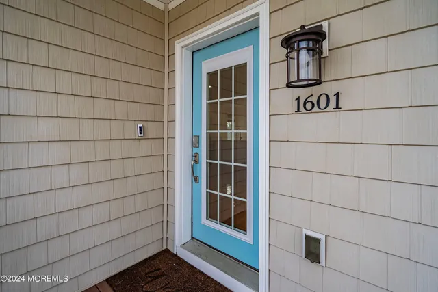 a view of a door and wooden roof