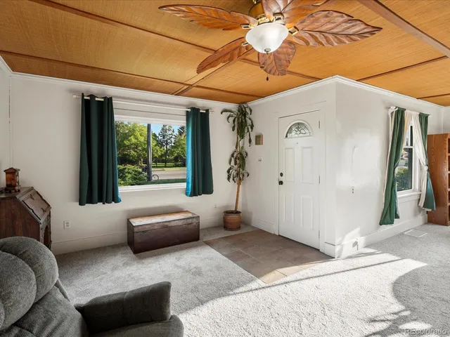 a living room with furniture a window and a potted plant