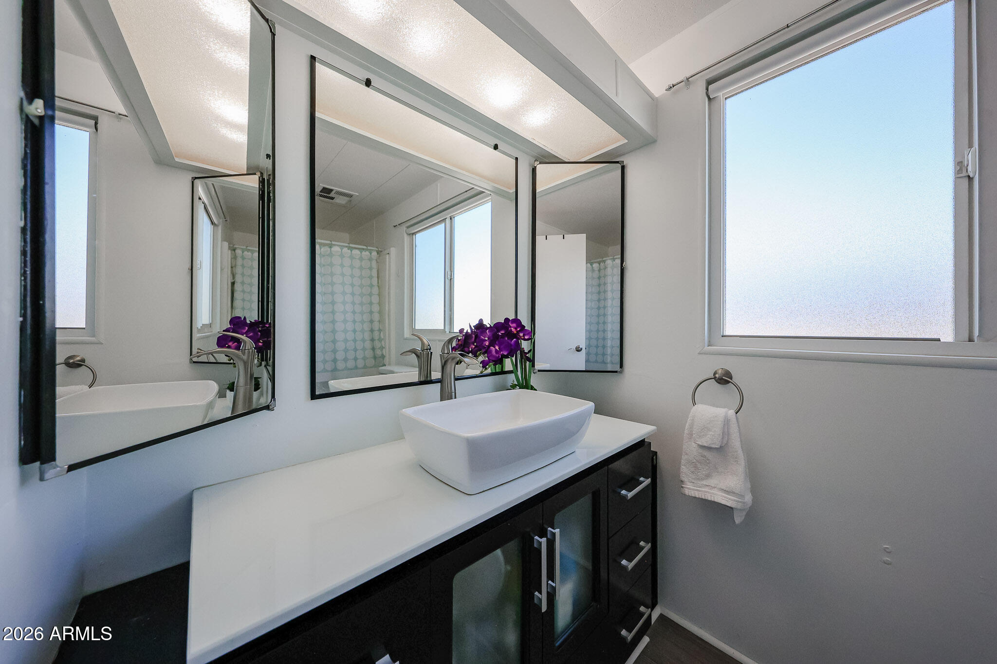 3104 East Broadway Road, Unit 216 Mesa, AZ 85204 - Photo 23 of 37 a bathroom with a sink vanity tub and a mirror