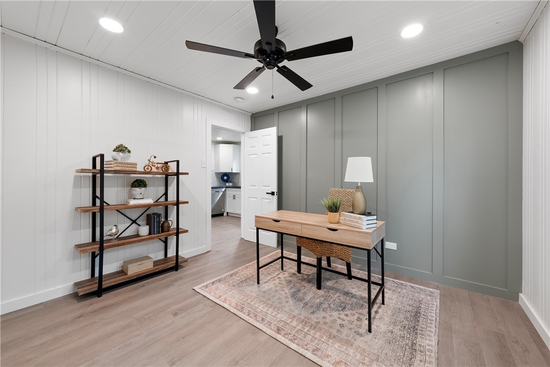 a workspace with furniture