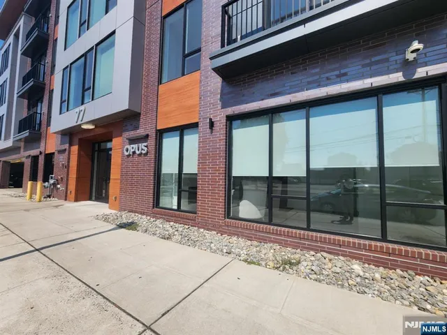 a view of a brick building with a large windows