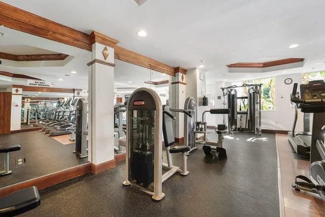 a view of a room with gym equipment