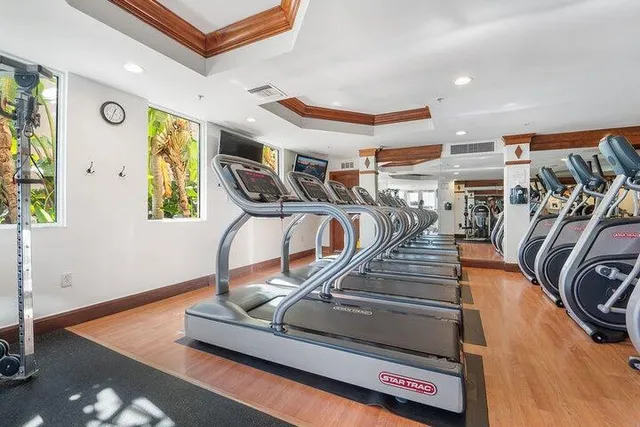 a view of a room with gym equipment