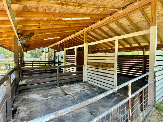 a view of a room with racks on the wall