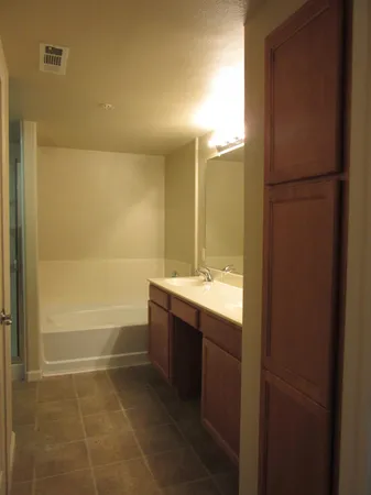 a bathroom with a bathtub