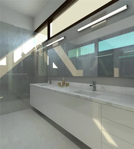 a view of a bathroom with a sink and mirror