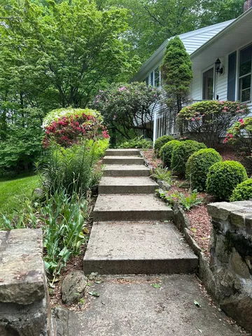 a view of a garden with potted plants