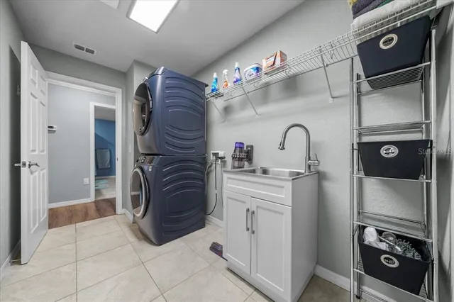 a view of a garage with furniture and other equipment