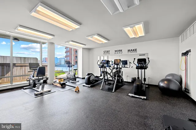a view of a room with gym equipment