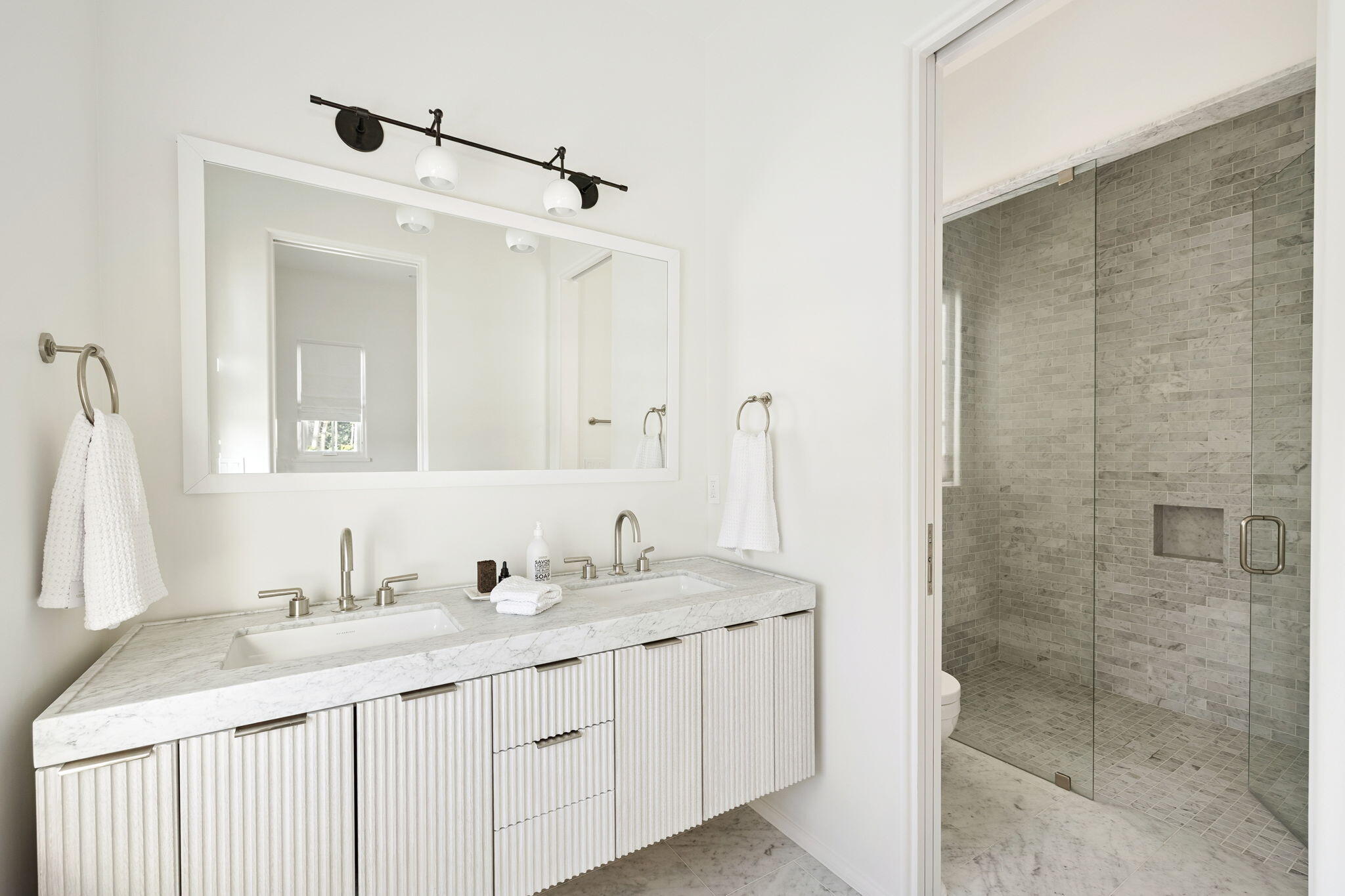 53 Portico Ln Inlet Beach Inlet Beach, FL 32461 - Photo 34 of 41 a bathroom with a granite countertop sink a mirror and a shower