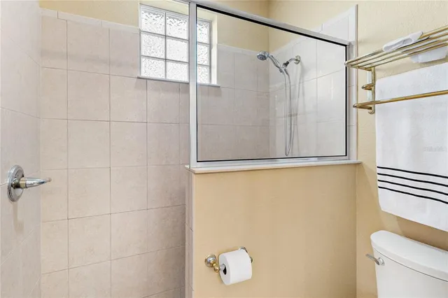 a swimming pool with an outdoor seating