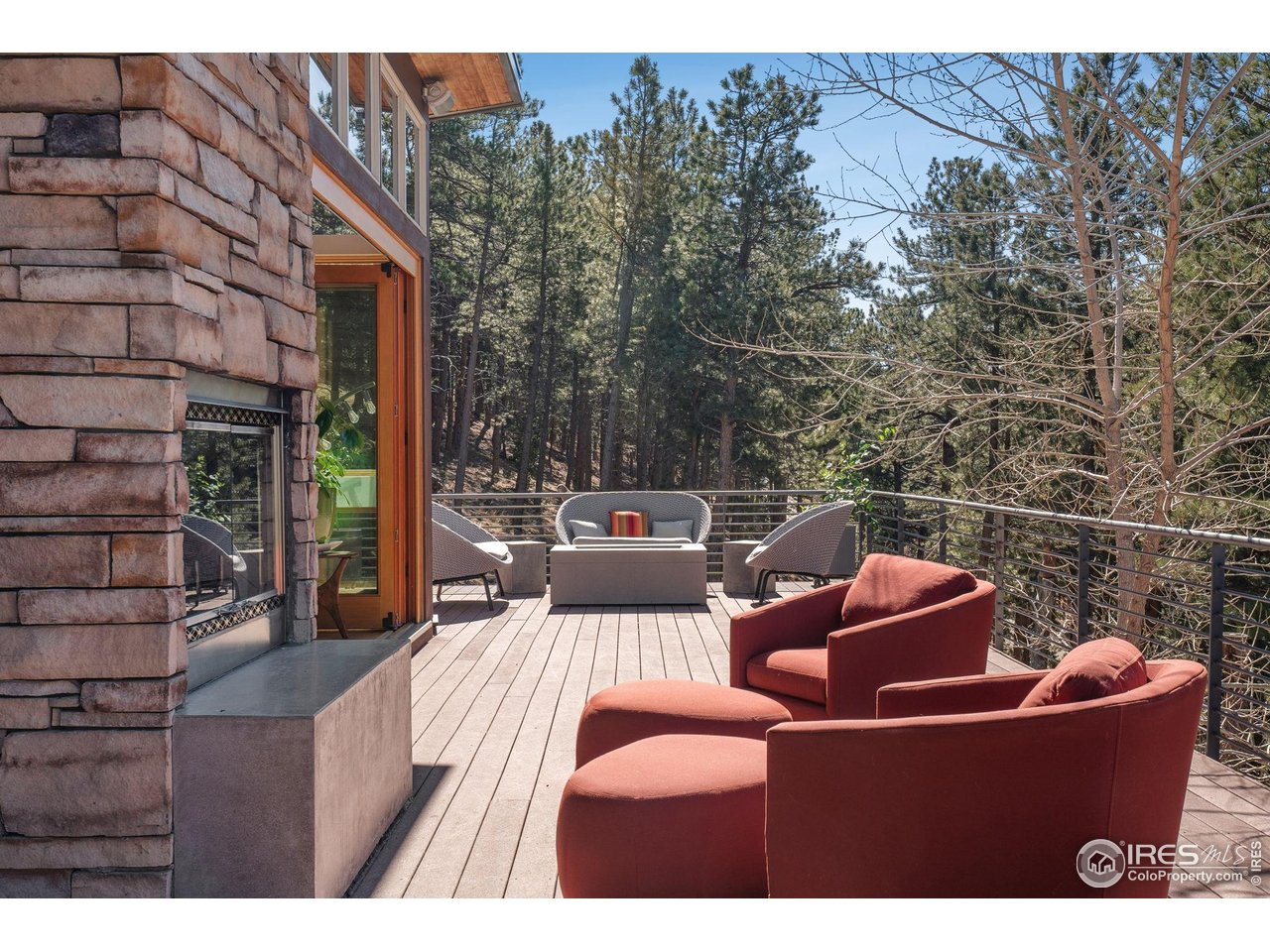 1127 Valley Lane Boulder, CO 80302 - Photo 21 of 48 a view of a patio with couches chairs and a fire pit