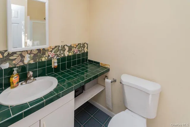 a bathroom with a sink a mirror and a shower