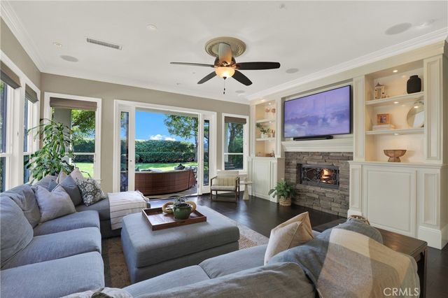 a view of a park with large trees