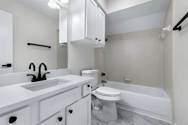 a bathroom with a sink a toilet and a bathtub