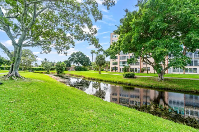 a view of a lake with a park