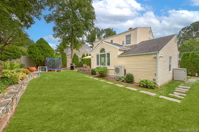 a view of a garden with a bench