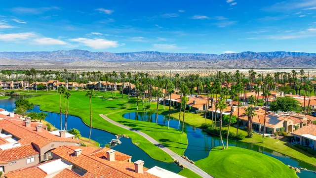 a view of a park and trees in the background