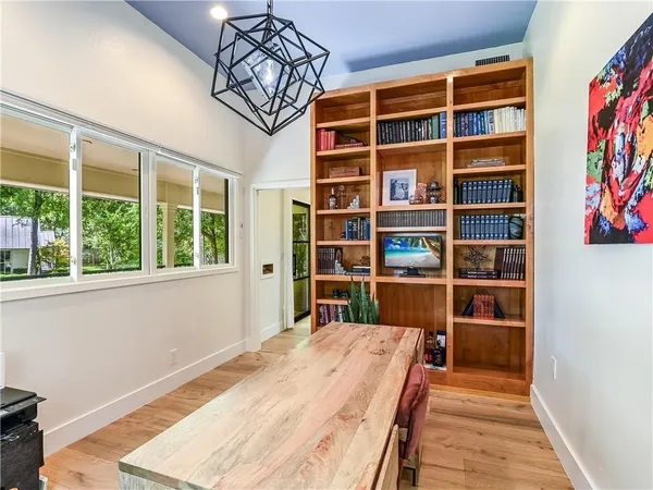 a view of a room with shelves
