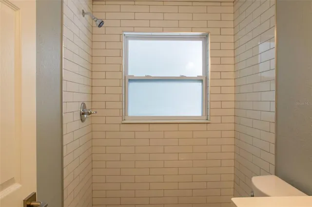 a bathroom with a window