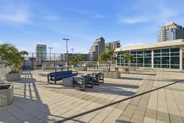 a view of a terrace with sitting area