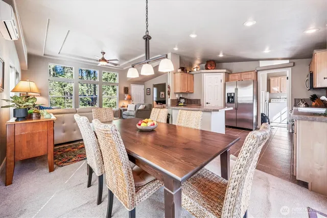 a view of a dining room and livingroom view