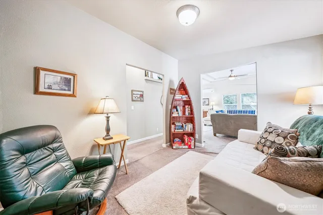 a bedroom with furniture and a bed