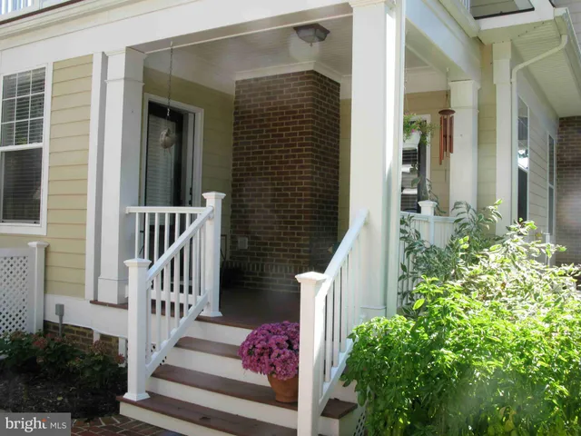 a porch with seating space