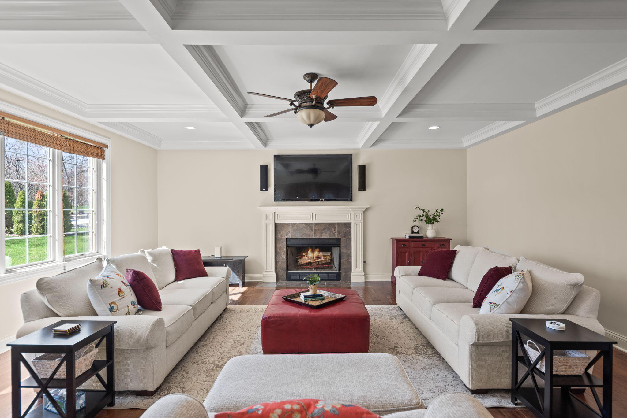9080 Winding Trail St. John, IN 46373 - Photo 17 of 34 a living room with furniture a fireplace and a chandelier