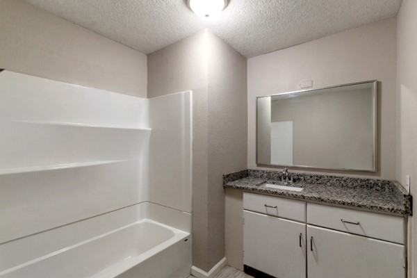 4104 Marsh Street Bryan, TX 77803 - Photo 17 of 26 a bathroom with a granite countertop sink and mirror with bathtub