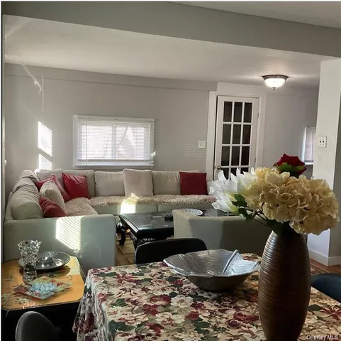 a living room with furniture potted plant and a window