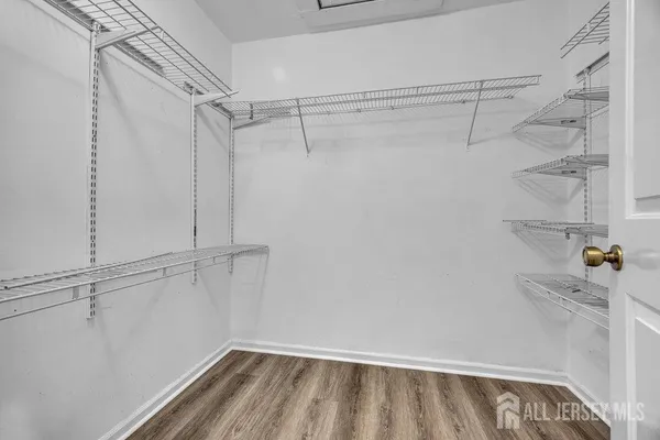 a view of walk in closet with empty racks