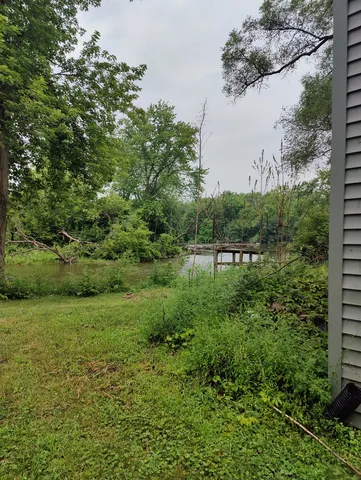 a view of a garden with a lake