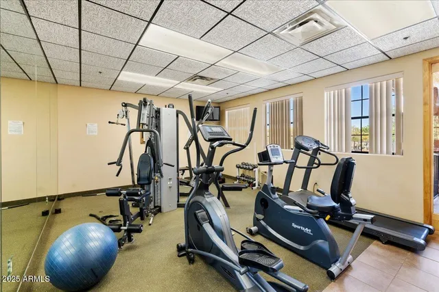 a view of a room with gym equipment