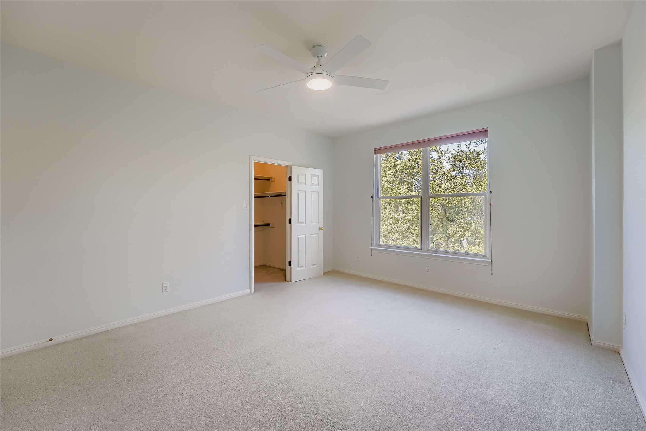 8204 Texas Plume Road Austin, TX 78759 - Photo 28 of 40 Unfurnished bedroom featuring a spacious closet, light carpet, and ceiling fan