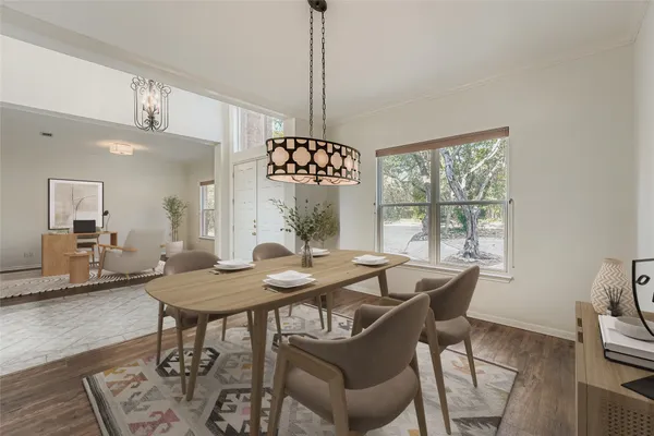 a workspace with furniture and window