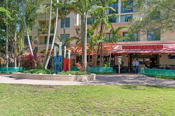 a view of street with sitting area