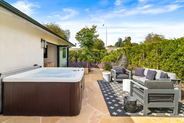 a view of an outdoor sitting space