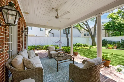 a outdoor living space with patio furniture and a garden