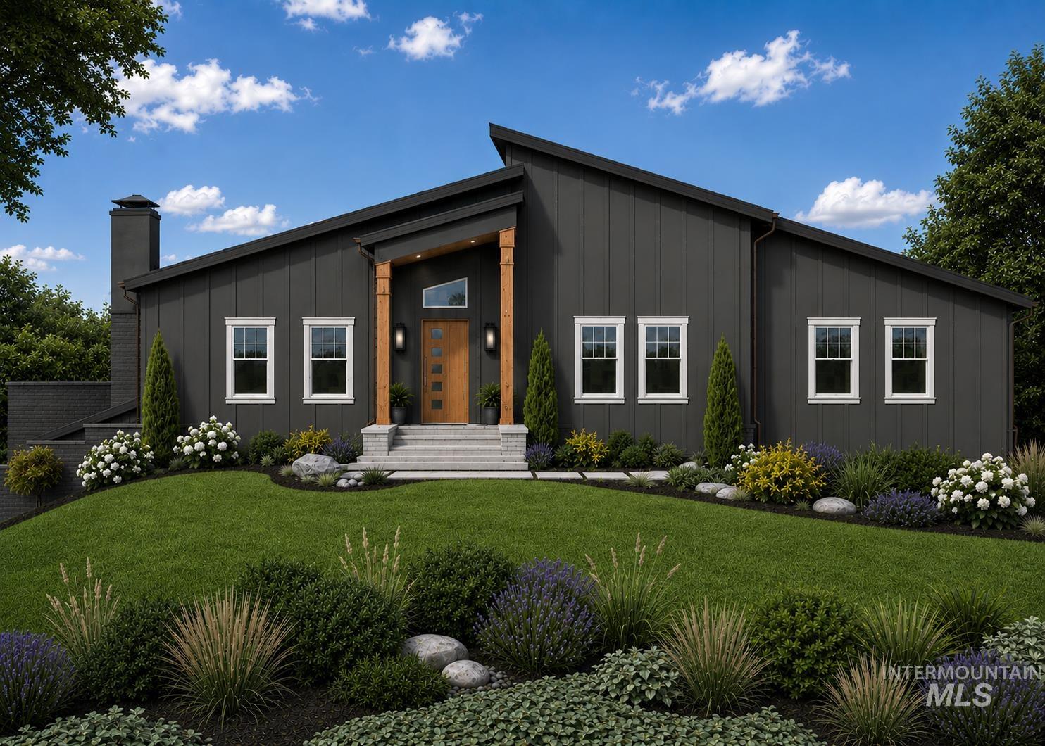 1911 Sunrise Rim Road Boise, ID 83705 - Photo 1 of 1 Contemporary exterior with dark vertical siding and a striking sloped roofline