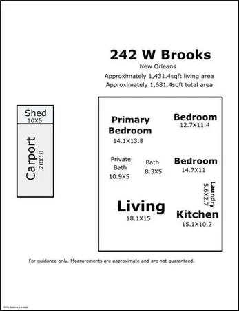 $1,550 | 242 West Brooks Street, New Orleans, LA 70124
