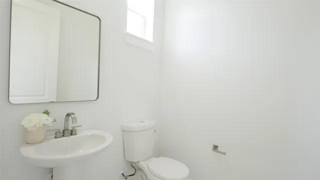 a bathroom with a sink mirror and toilet