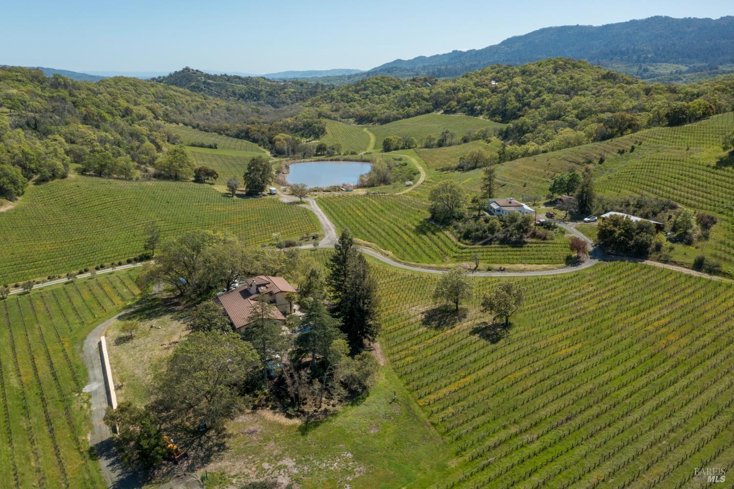 "El Nido" Sonoma Valley vineyard estate with two homes and pond