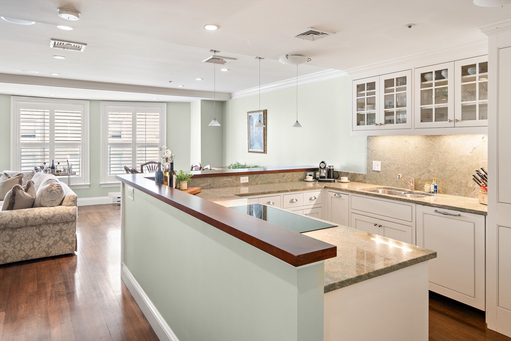 300 Boylston Street, Unit 909 Boston, MA 02116 - Photo 3 of 18 a kitchen with a sink stove and wooden floor