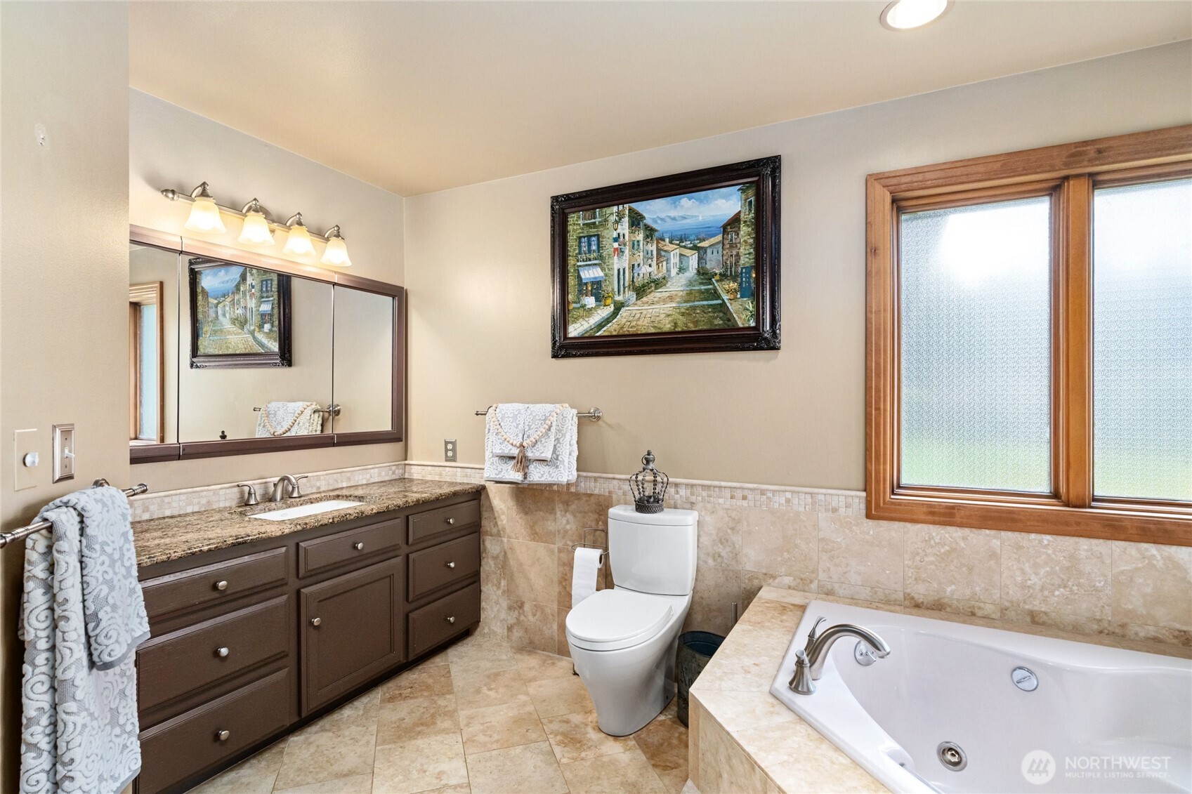 770 East Wiser Lake Road Lynden, WA 98264 - Photo 13 of 36 a bathroom with a granite countertop sink mirror and toilet