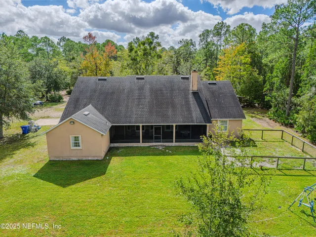 a view of a garden with an outdoor space