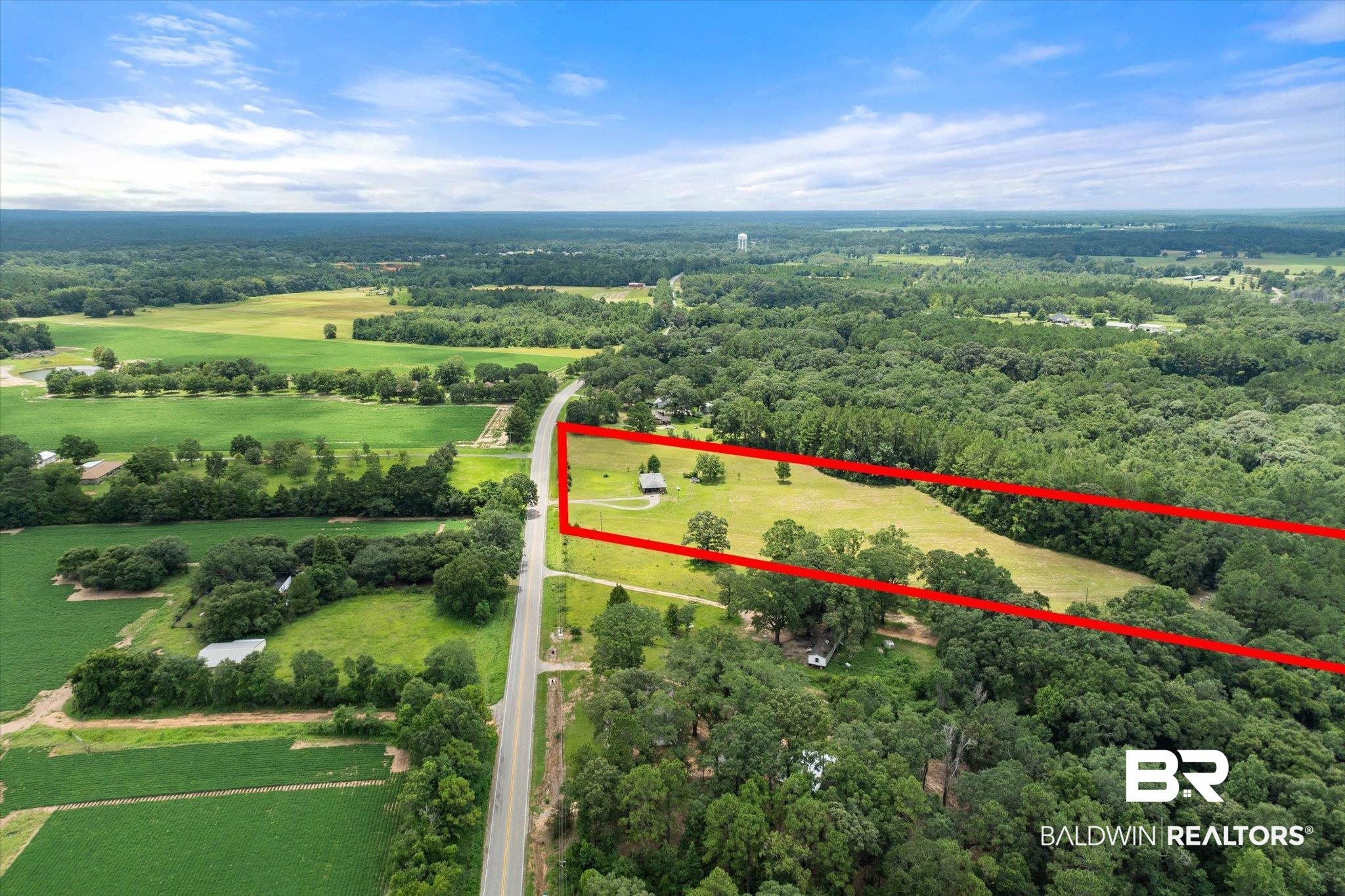 11601 Lott Road Chunchula, AL 36521 - Photo 23 of 34 Aerial view of property and surrounding area featuring property boundaries highlighted and a forest