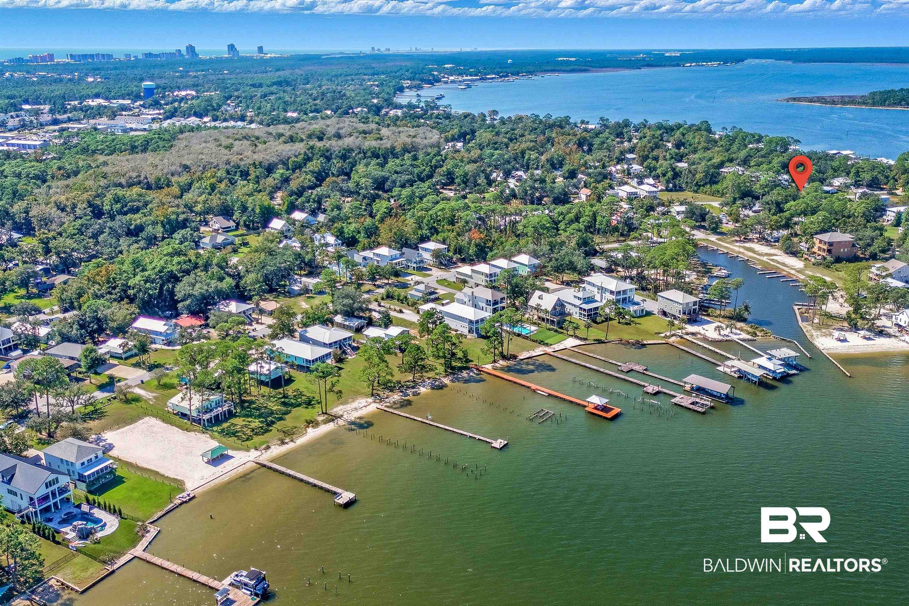 5310 Pine Road Orange Beach, AL 36561 - Photo 44 of 46 Aerial view of property and surrounding area featuring a nearby body of water and nearby suburban area