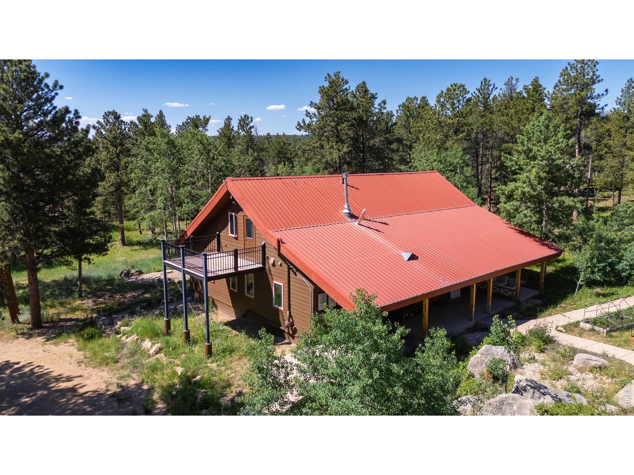187 Lynx Drive Ward, CO 80481 - Photo 33 of 50 a aerial view of a house with swimming pool and trees