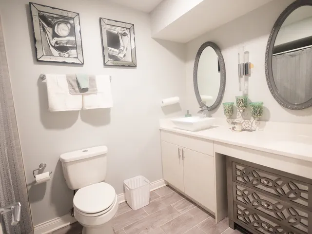 a bathroom with a toilet a sink and a mirror